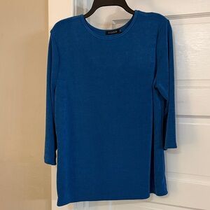 Nuggles Blue 3/4 Length Sleeve Women's Stretch Undershirt Top Shirt Sz 2XL